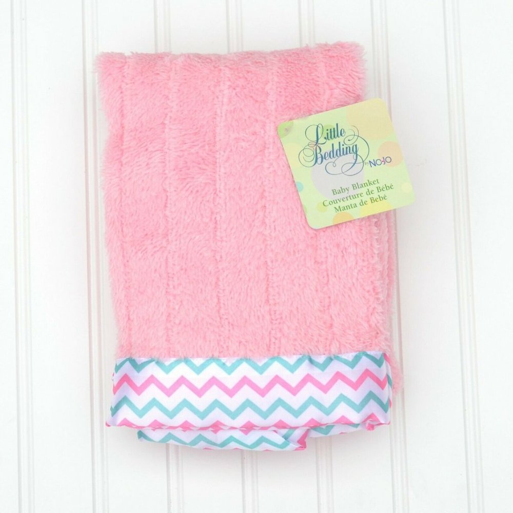 Pink Chevron Satin Trim Plush Blanket